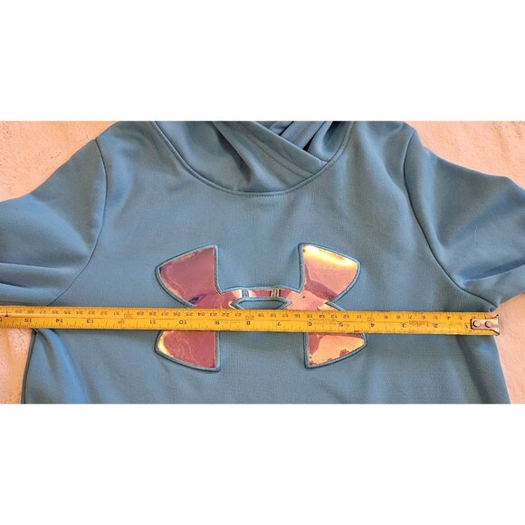 Under Armour Pullover Hoodie Youth Girls size Medium Turquoise Blue Logo - Picture 2 of 8